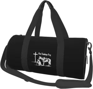 Christian Cowboy Praying Prays Travel Luggage Duffel Bag Sports Rolling Foldable Duffel Bag, Black