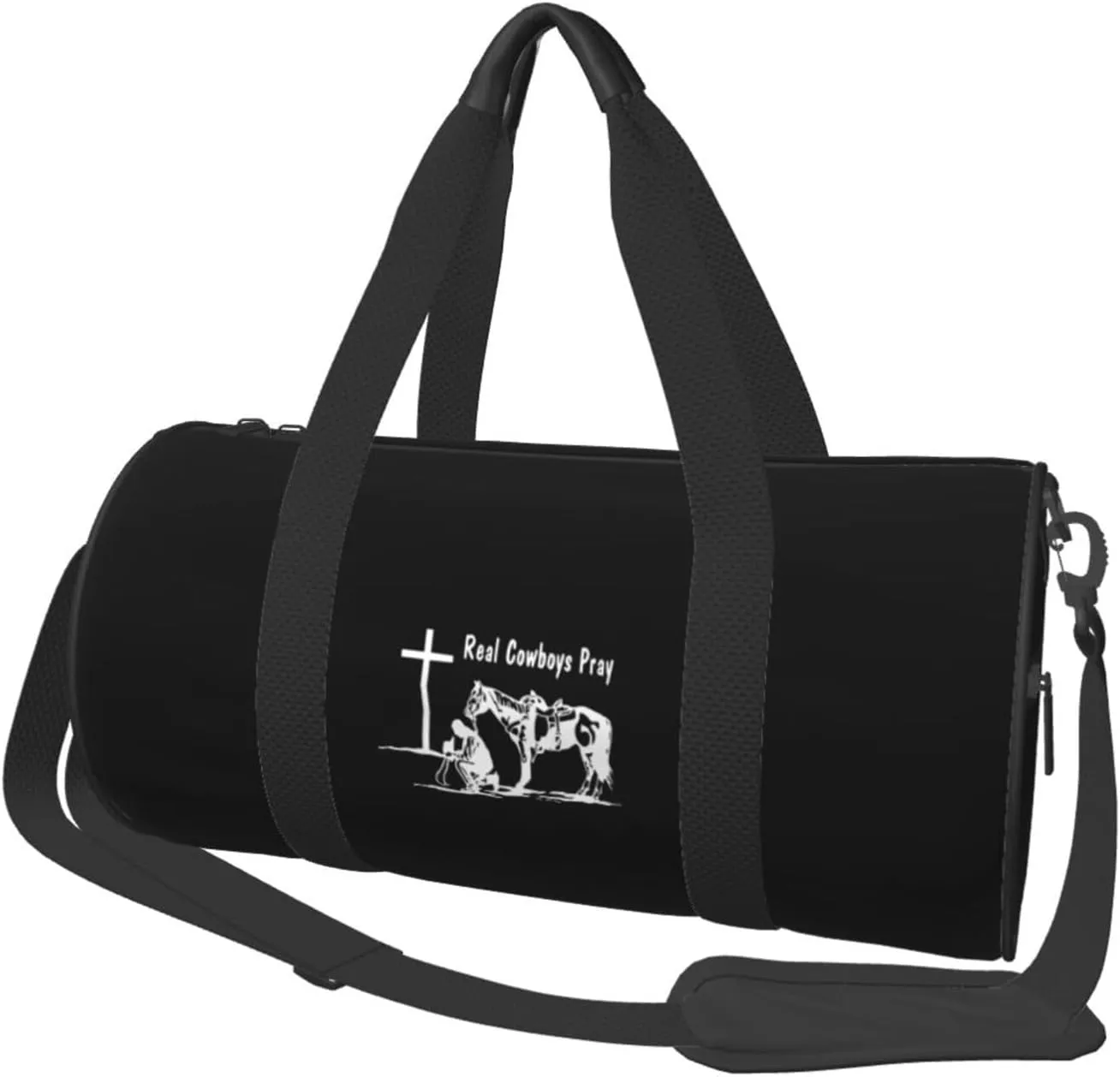 Christian Cowboy Praying Prays Travel Luggage Duffel Bag Sports Rolling Foldable Duffel Bag, Black