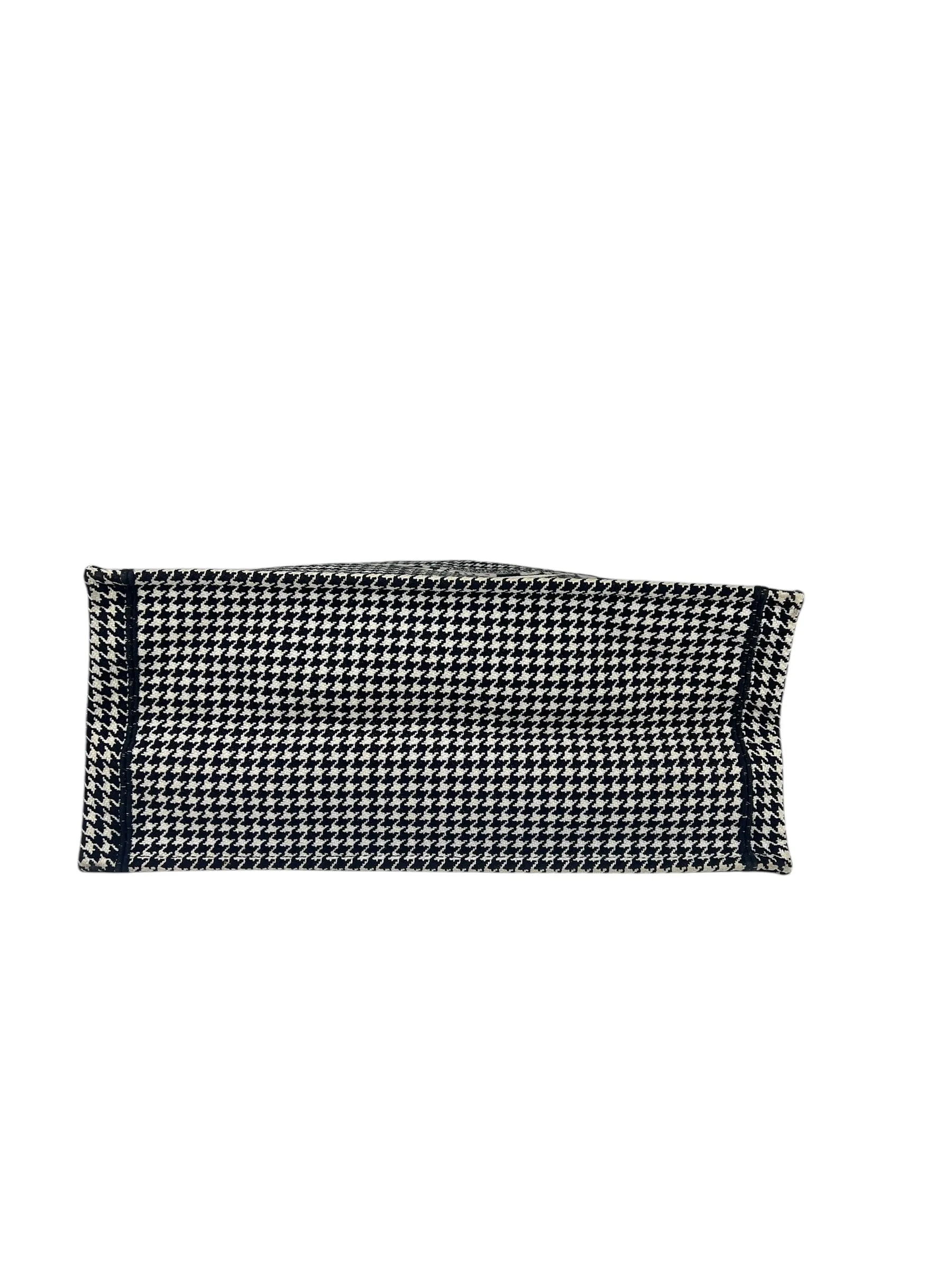 Christian Dior Canvas Houndstooth Embroidered Medium Book Tote Black White