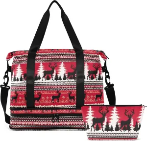 Christmas Elk Deer Gym Bag for Women & Men,Duffel Bag with Shoe Pocket,Weekender Overnight Bag with Trolley Sleeve for Travel 21215715