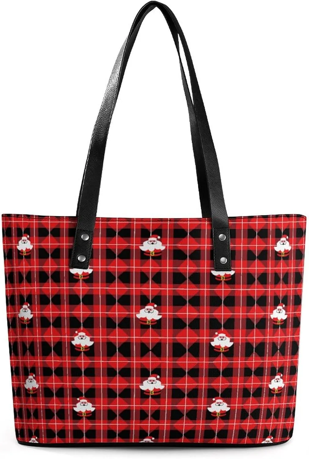 Christmas Red Black Plaid Santa Women's Tote Shoulder Bag Handbag Top Handle Leather 29 * 34 * 14cm