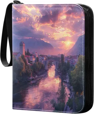 City Colorful Sky Card Binder 4-Pocket, 400 Pockets Card Holder with 50 Removable Sleeves and Zipper for Games Baseball Football Sports Card