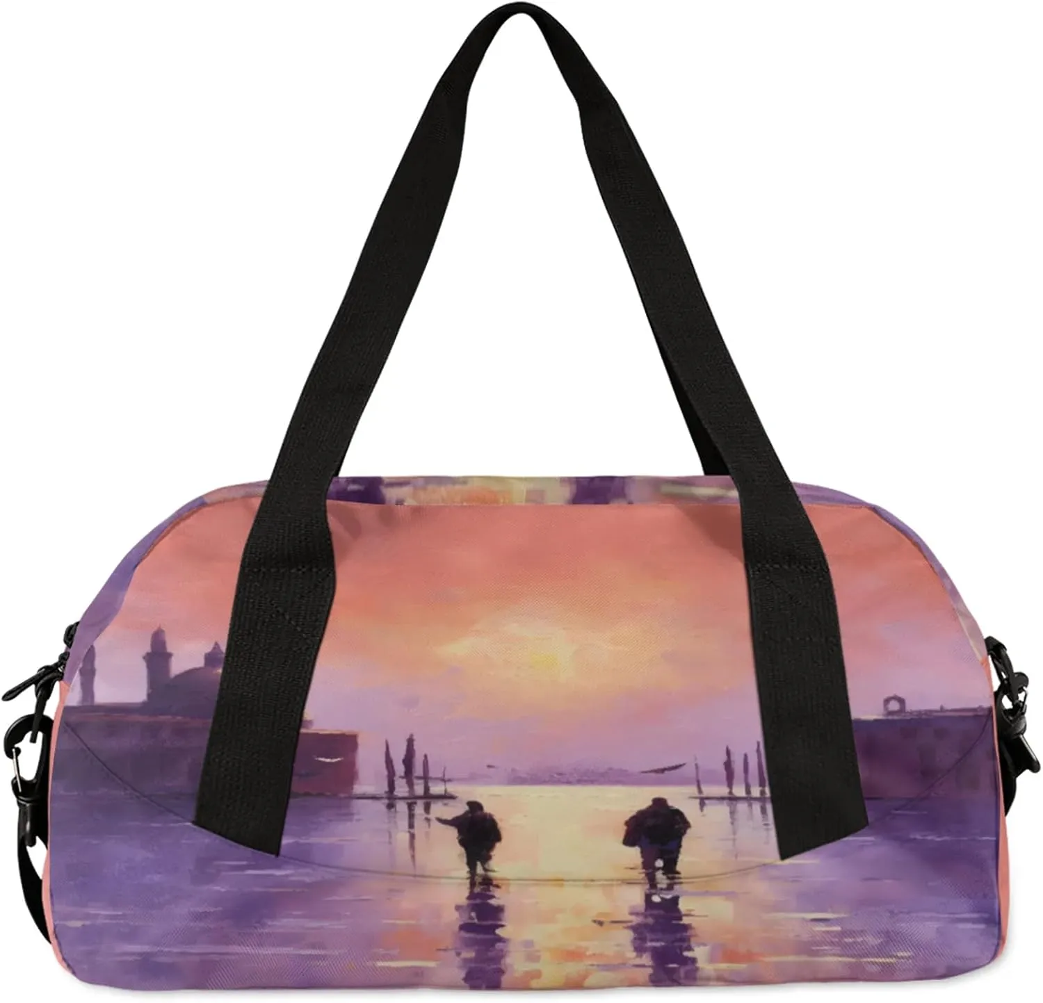 City Decor Pattern Kids Duffel Bag Lightweight Waterproof Sports Gym Bag with Front Zipper Pocket Foldable Weekender Overnight Bag for School Practice Gymnastic Ballet