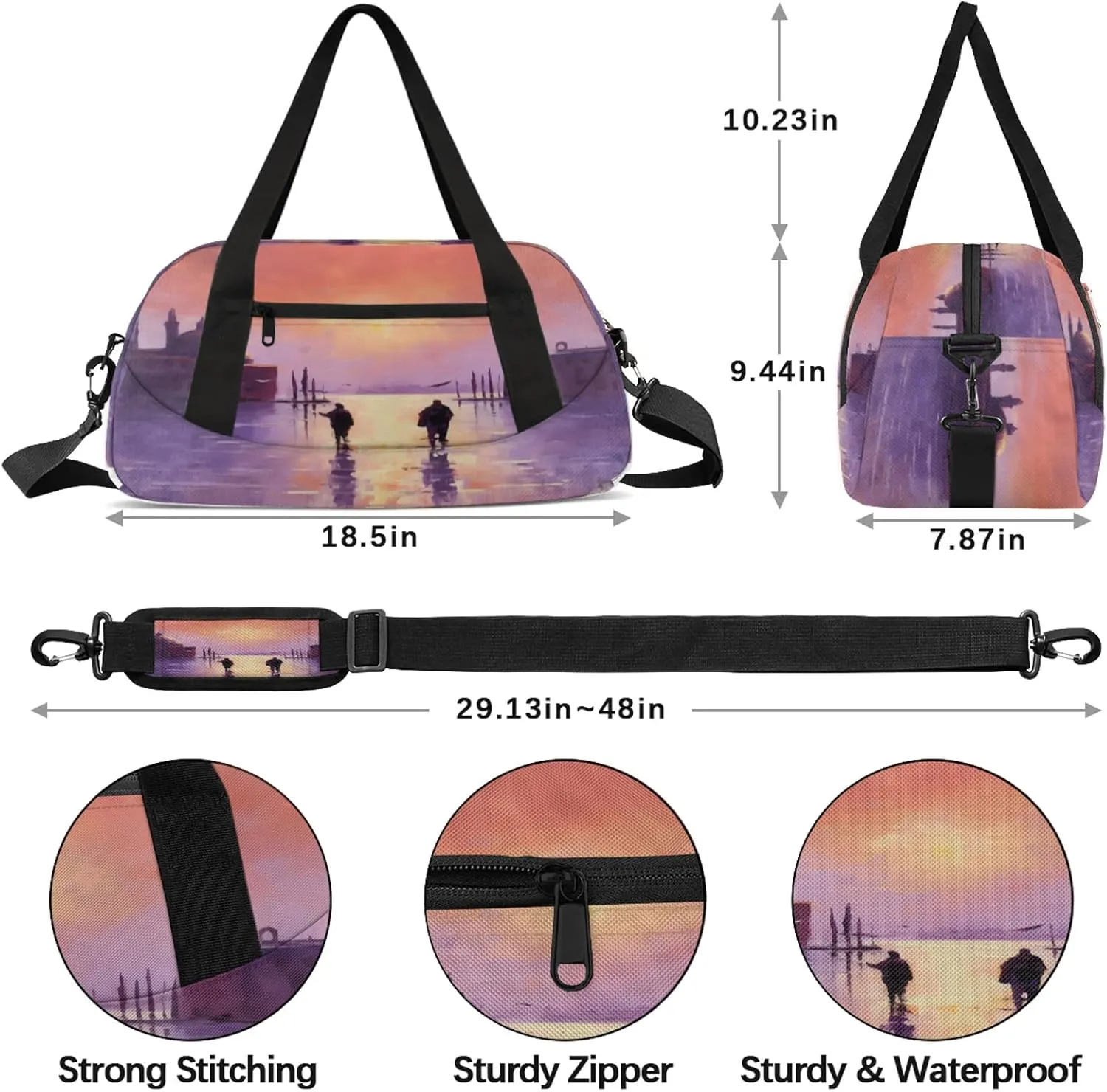 City Decor Pattern Kids Duffel Bag Lightweight Waterproof Sports Gym Bag with Front Zipper Pocket Foldable Weekender Overnight Bag for School Practice Gymnastic Ballet