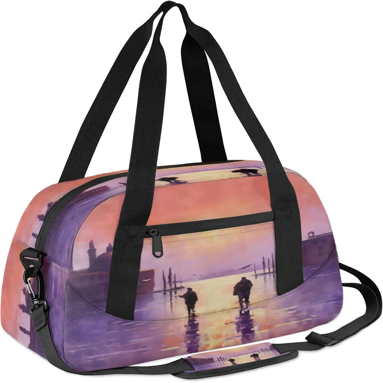 City Decor Pattern Kids Duffel Bag Lightweight Waterproof Sports Gym Bag with Front Zipper Pocket Foldable Weekender Overnight Bag for School Practice Gymnastic Ballet