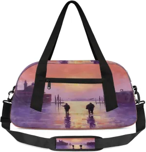 City Decor Pattern Kids Duffel Bag Lightweight Waterproof Sports Gym Bag with Front Zipper Pocket Foldable Weekender Overnight Bag for School Practice Gymnastic Ballet