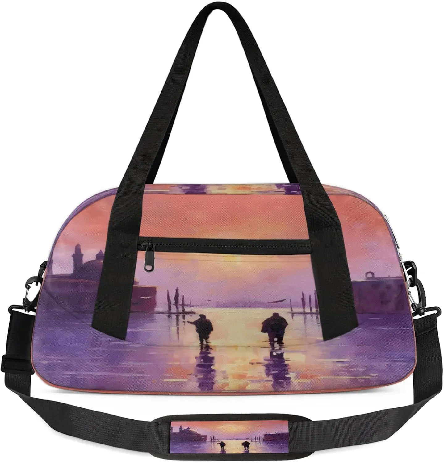 City Decor Pattern Kids Duffel Bag Lightweight Waterproof Sports Gym Bag with Front Zipper Pocket Foldable Weekender Overnight Bag for School Practice Gymnastic Ballet