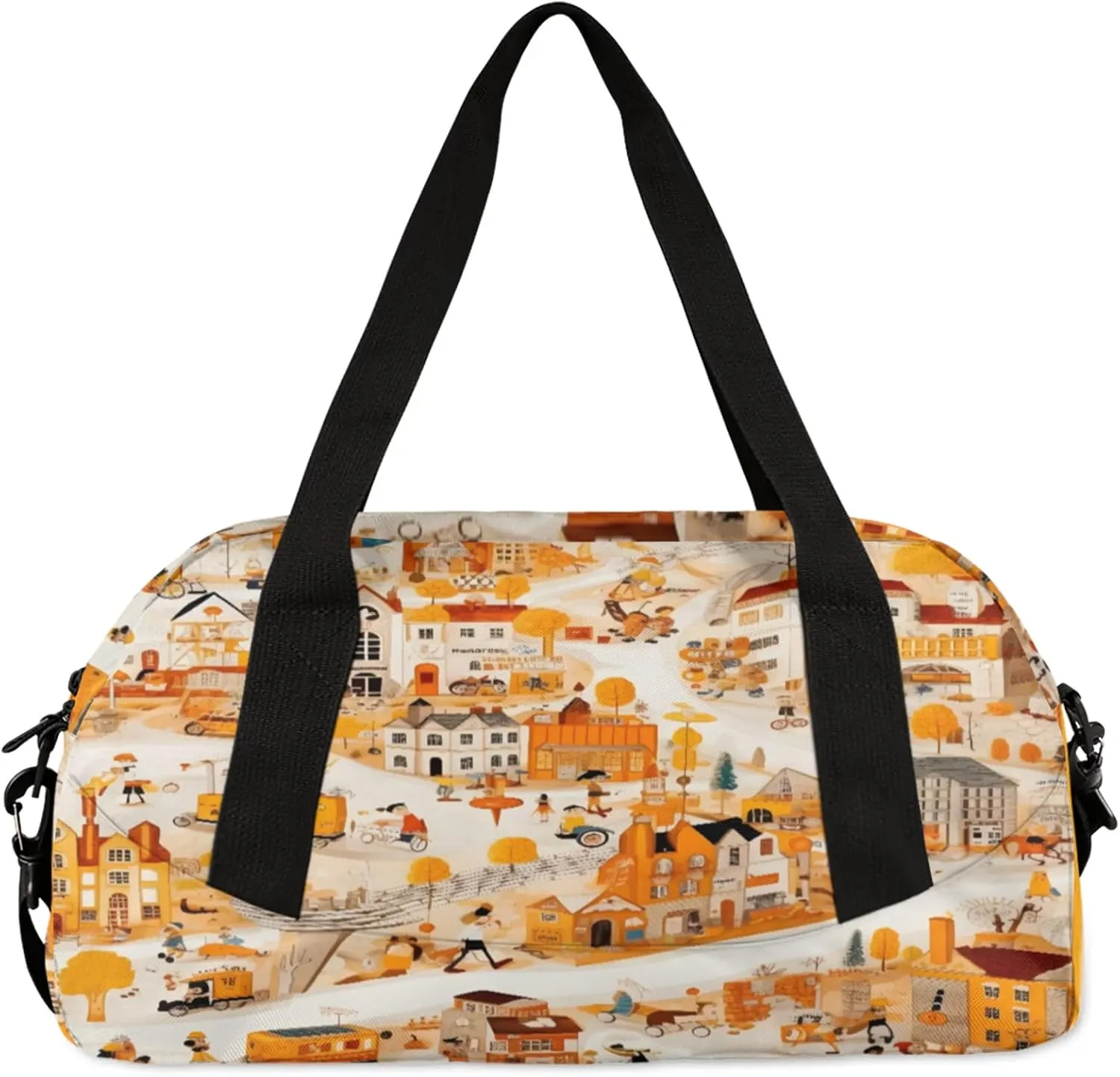 City Pattern Kids Duffel Bag Lightweight Waterproof Sports Gym Bag with Front Zipper Pocket Foldable Weekender Overnight Bag for School Practice Gymnastic Ballet