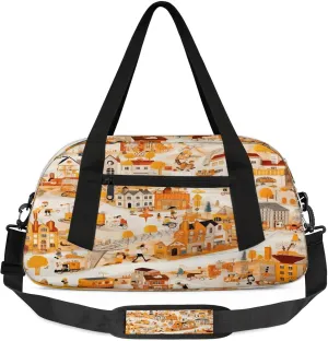 City Pattern Kids Duffel Bag Lightweight Waterproof Sports Gym Bag with Front Zipper Pocket Foldable Weekender Overnight Bag for School Practice Gymnastic Ballet