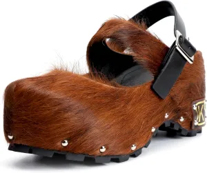 CKS Handmade Mary Jane Shoes for Women Arch Support Comfort | Platform Clogs with Adjustable Strap | Natural Calf Hair & Leather-Lined Footwear (Vintage Style)