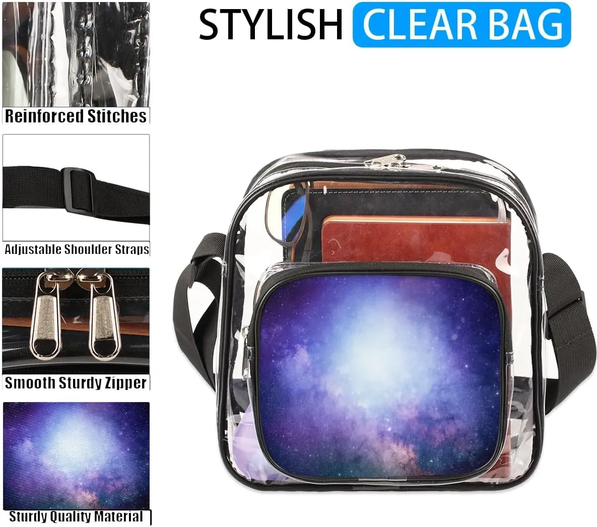 Clear Crossbody Bag Stadium Approved for Women and Men Transparent Messenger Shoulder Bag Clear Purse Bag