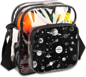 Clear Crossbody Bag Stadium Approved Universe Transparent Bag for Festivals, Sports Events, Concerts,Beach Bag for Women Men Clear Purse with Front Pocket Messenger Bag with Adjustable Strap