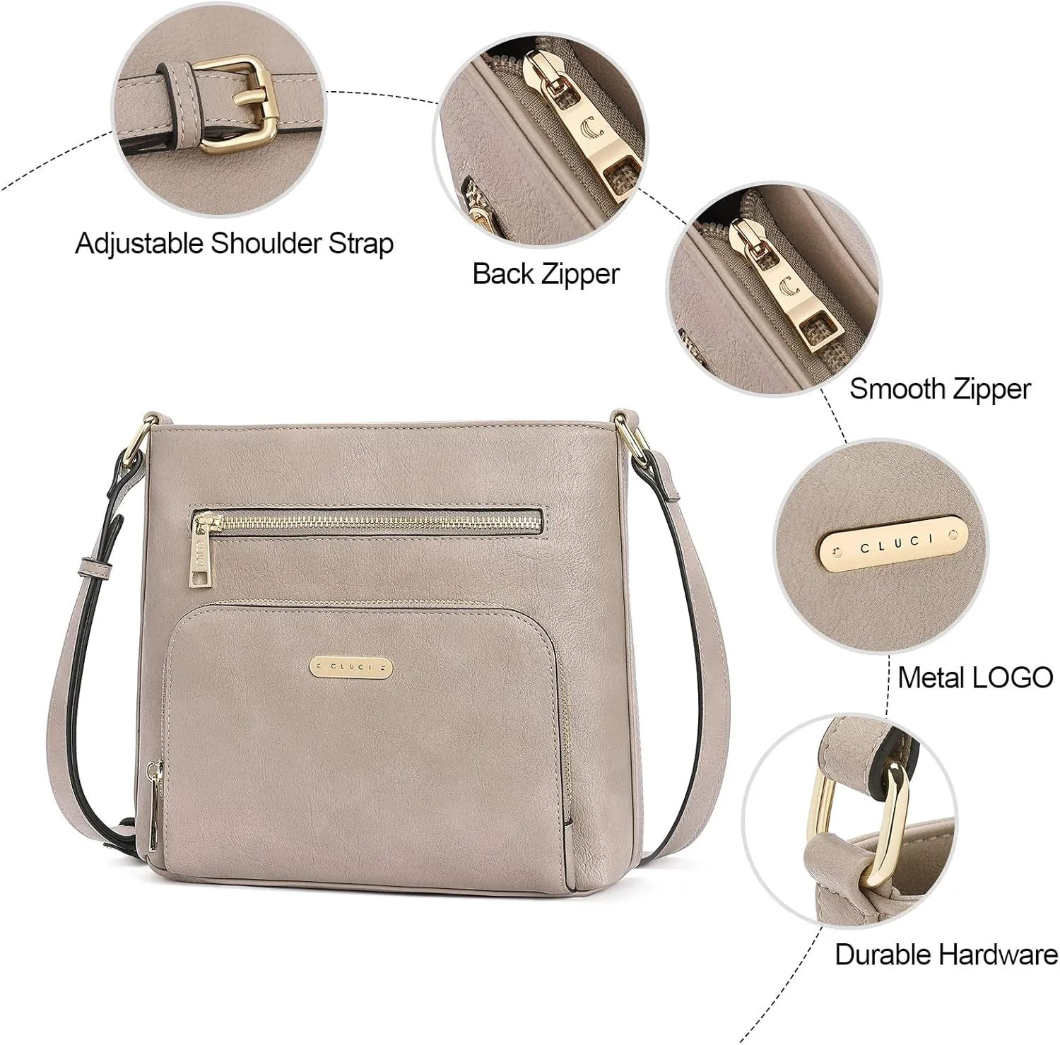 CLUCI Crossbody Purse for Women Multi Pockets Bag Vegan Leather Small Shoulder Handbags Summer Travel Designer Vintage Ladies
