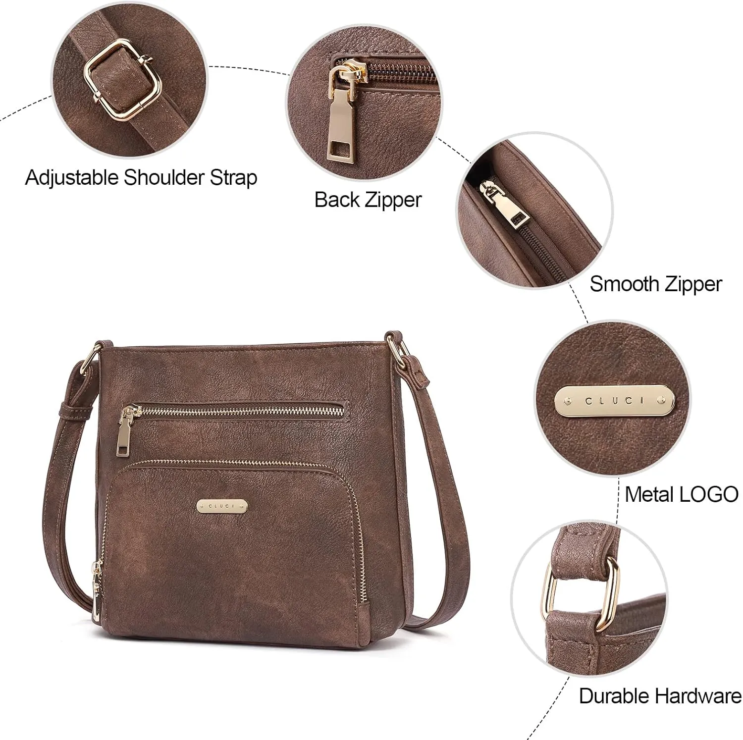 CLUCI Crossbody Purse for Women Multi Pockets Bag Vegan Leather Small Shoulder Handbags Summer Travel Designer Vintage Ladies