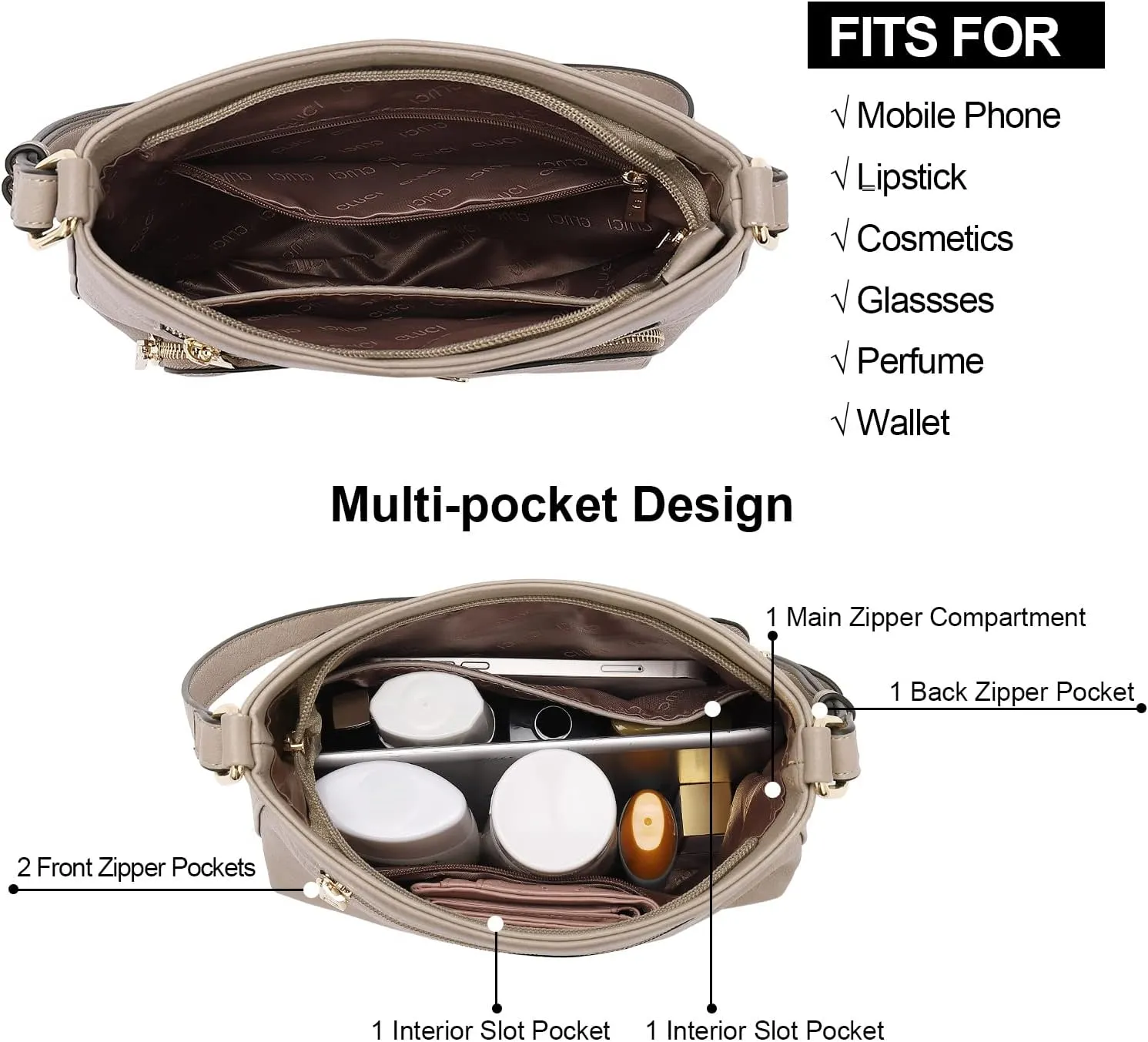 CLUCI Crossbody Purse for Women Multi Pockets Bag Vegan Leather Small Shoulder Handbags Summer Travel Designer Vintage Ladies