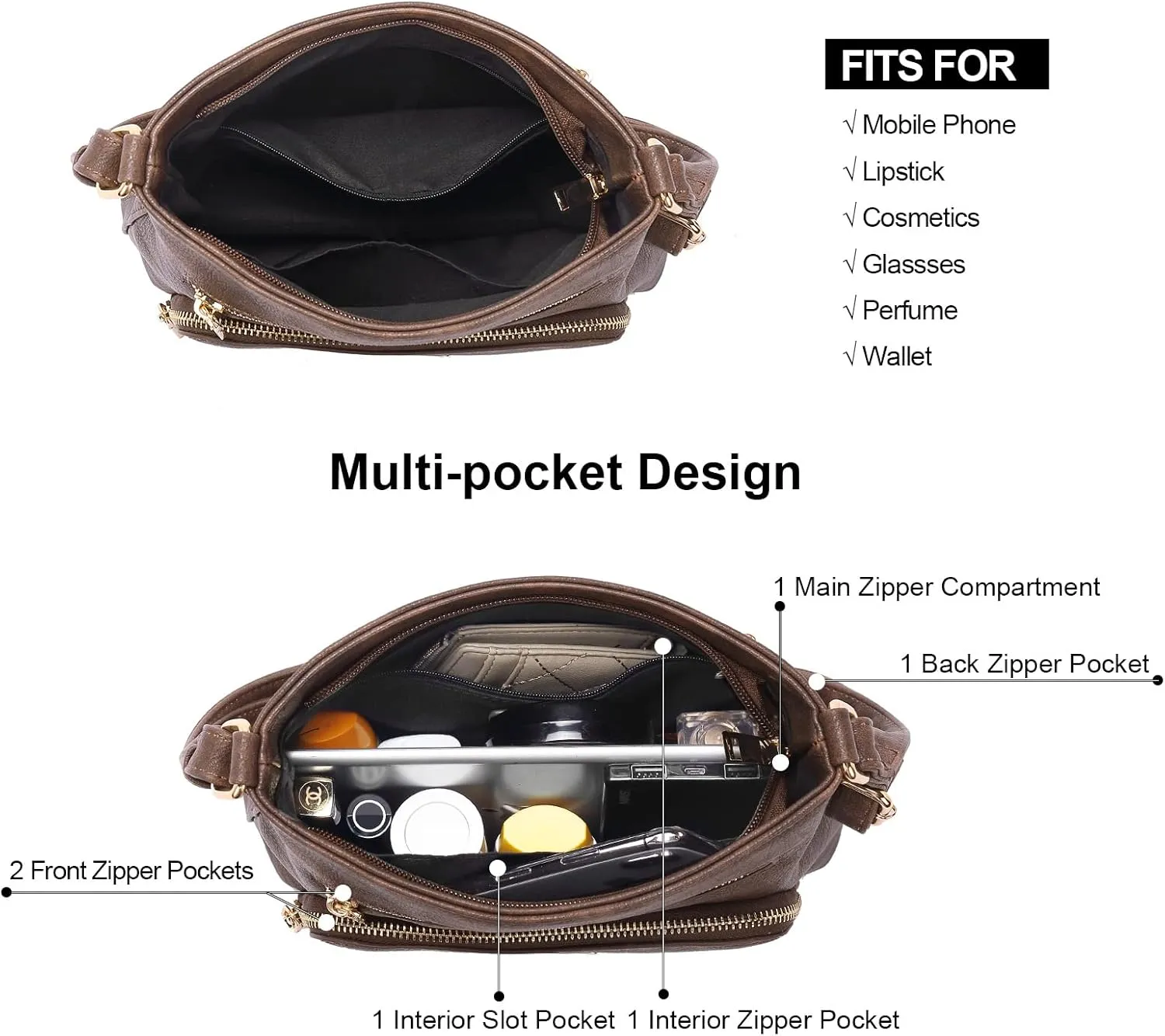 CLUCI Crossbody Purse for Women Multi Pockets Bag Vegan Leather Small Shoulder Handbags Summer Travel Designer Vintage Ladies