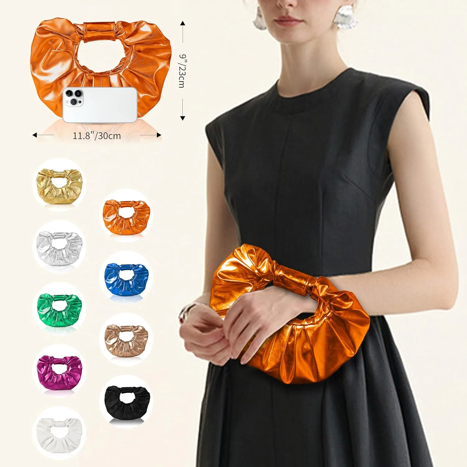 Clutch Purse for Women - Evening Clutch PU Leather Pleated Bag Designer Handbag for Party Prom Wedding