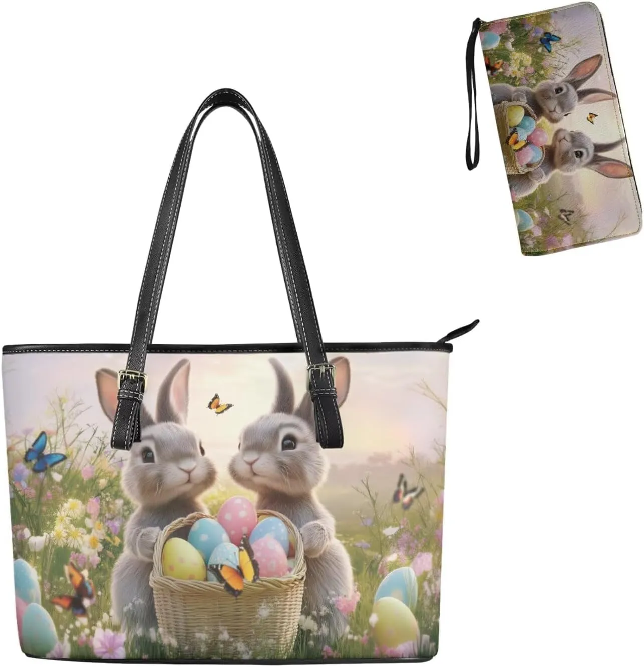 Coldinair Easter Handbag Tote Bag for Women Ladies Top Handle Purse and Wallet Set Leather Tote Purse for Women