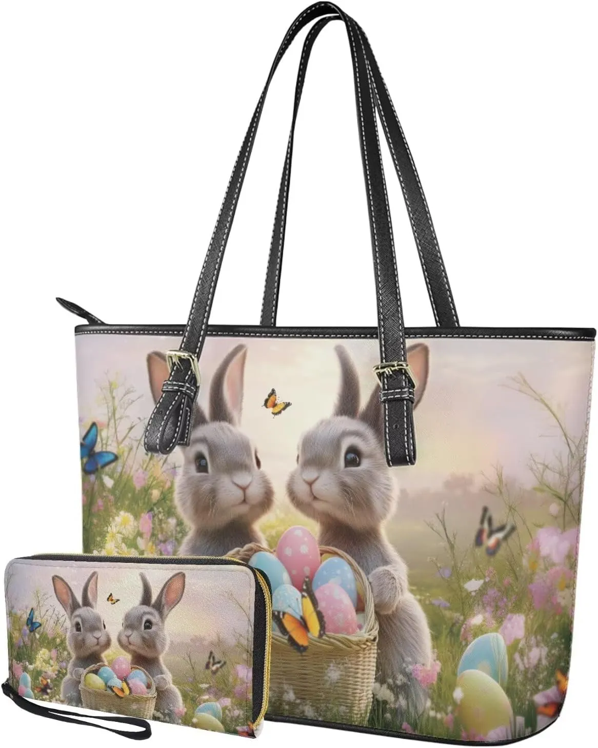 Coldinair Easter Handbag Tote Bag for Women Ladies Top Handle Purse and Wallet Set Leather Tote Purse for Women