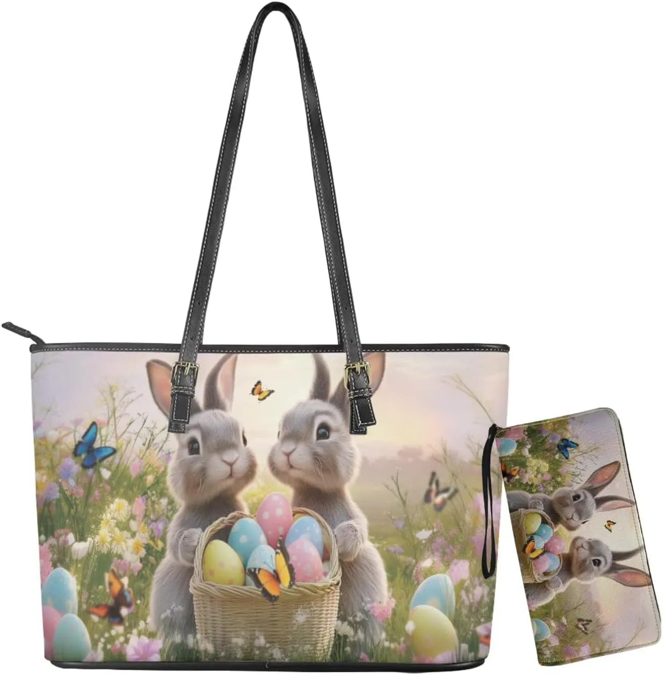 Coldinair Easter Handbag Tote Bag for Women Ladies Top Handle Purse and Wallet Set Leather Tote Purse for Women
