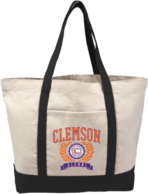 Collegiate Alumni Seal Canvas Tote Bag With External Pocket, Reusable Shoulder Bag for Shopping, Beach