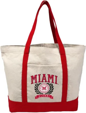 Collegiate Alumni Seal Canvas Tote Bag With External Pocket, Reusable Shoulder Bag for Shopping, Beach