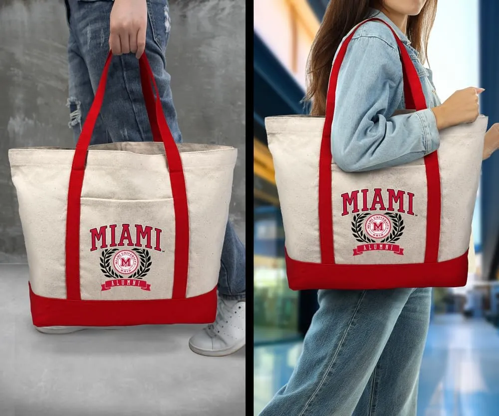 Collegiate Alumni Seal Canvas Tote Bag With External Pocket, Reusable Shoulder Bag for Shopping, Beach