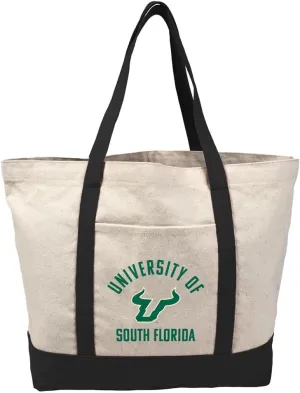 Collegiate Arched School Name Canvas Tote Bag With External Pocket, Reusable Shoulder Bag for Shopping, Beach