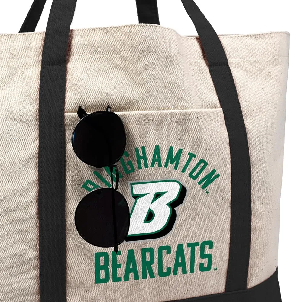 Collegiate Arched School Name Canvas Tote Bag With External Pocket, Reusable Shoulder Bag for Shopping, Beach