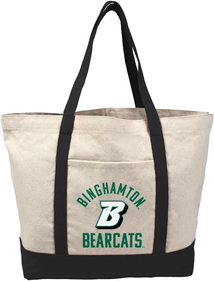 Collegiate Arched School Name Canvas Tote Bag With External Pocket, Reusable Shoulder Bag for Shopping, Beach