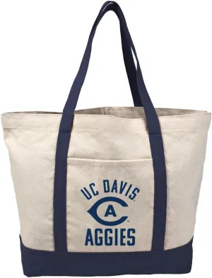 Collegiate Arched School Name Canvas Tote Bag With External Pocket, Reusable Shoulder Bag for Shopping, Beach