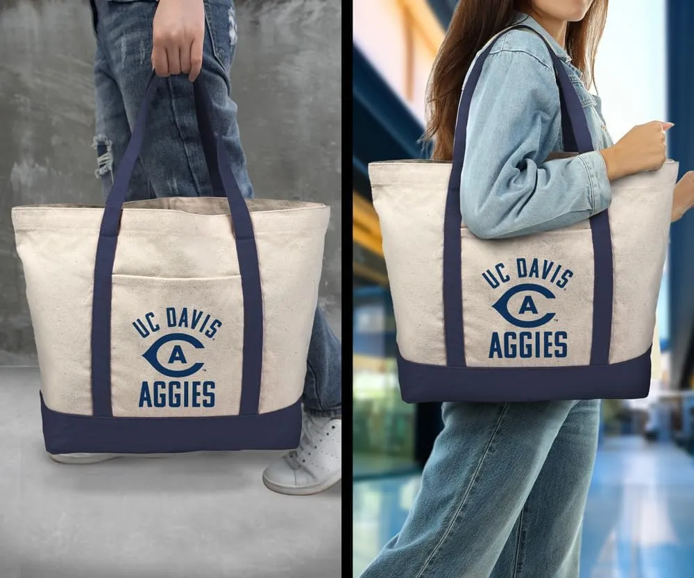 Collegiate Arched School Name Canvas Tote Bag With External Pocket, Reusable Shoulder Bag for Shopping, Beach