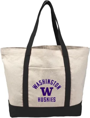 Collegiate Arched School Name Canvas Tote Bag With External Pocket, Reusable Shoulder Bag for Shopping, Beach