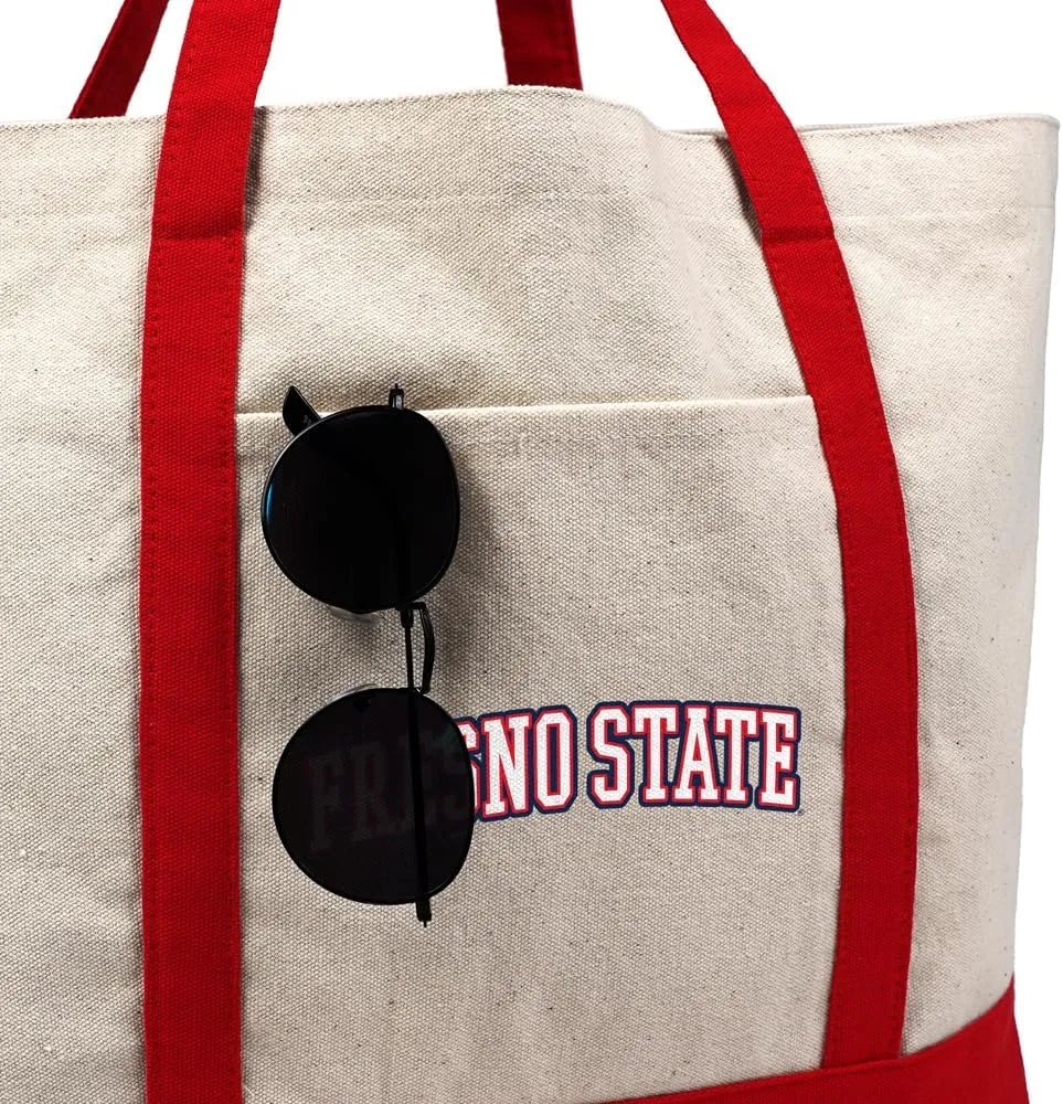 Collegiate Distressed School Name Canvas Tote Bag With External Pocket, Reusable Shoulder Bag for Shopping, Beach
