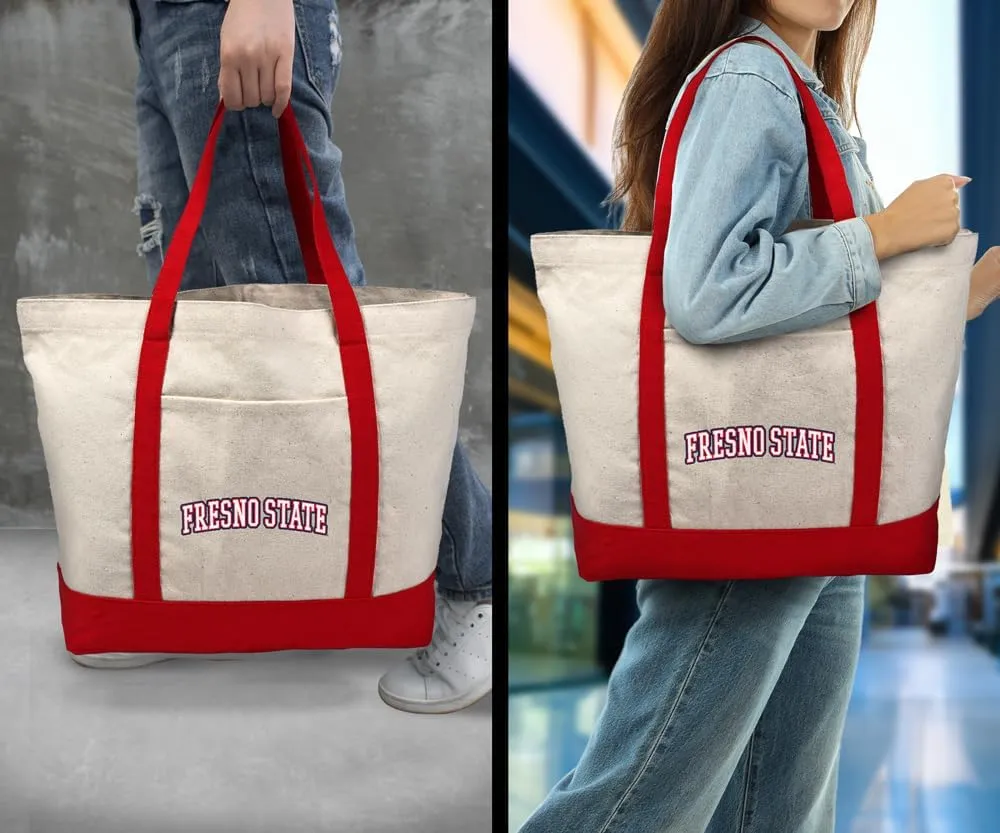 Collegiate Distressed School Name Canvas Tote Bag With External Pocket, Reusable Shoulder Bag for Shopping, Beach