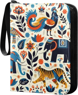 Colorful Animals Card Binder 4-Pockets, 400 Pockets Card Holder with 50 Removable Sleeves, Trading Card Collector Zipper Album Holder, Collector Album