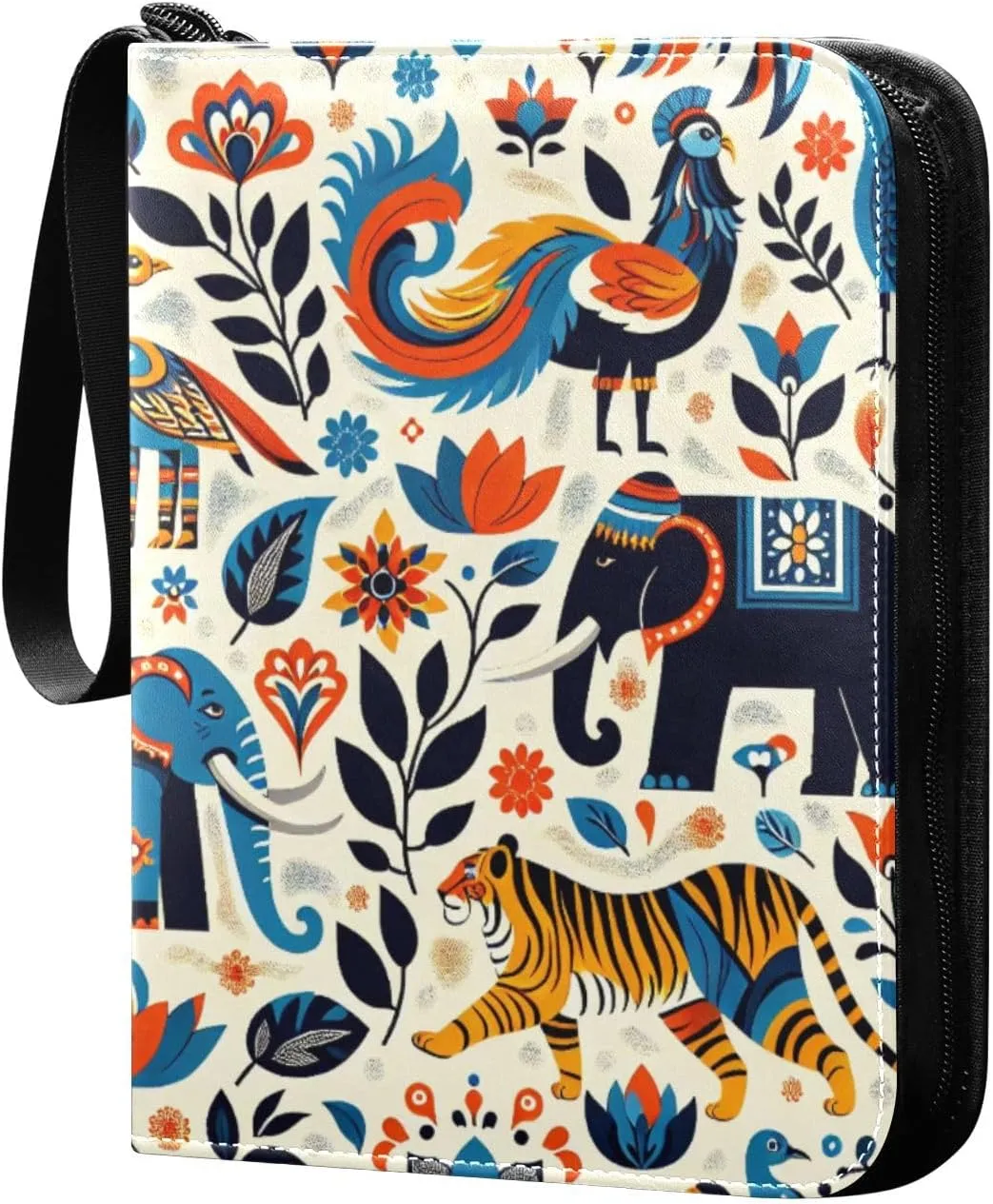 Colorful Animals Card Binder 4-Pockets, 400 Pockets Card Holder with 50 Removable Sleeves, Trading Card Collector Zipper Album Holder, Collector Album