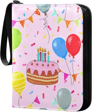Colorful Balloons Birthday Card Binder 4-Pockets, 400 Pockets Card Holder with 50 Removable Sleeves, Trading Card Collector Zipper Album Holder, Collector Album