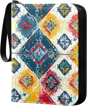 Colorful Geometric Card Binder, 400 Pockets Card Holder with 50 Sleeves, Sturdy Card Holder Folders for Game Cards & Sports Cards