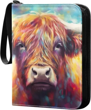 Colorful Highland Cow Card Binder, 400 Pockets Card Holder with 50 Sleeves, Sturdy Card Holder Folders for Game Cards & Sports Cards