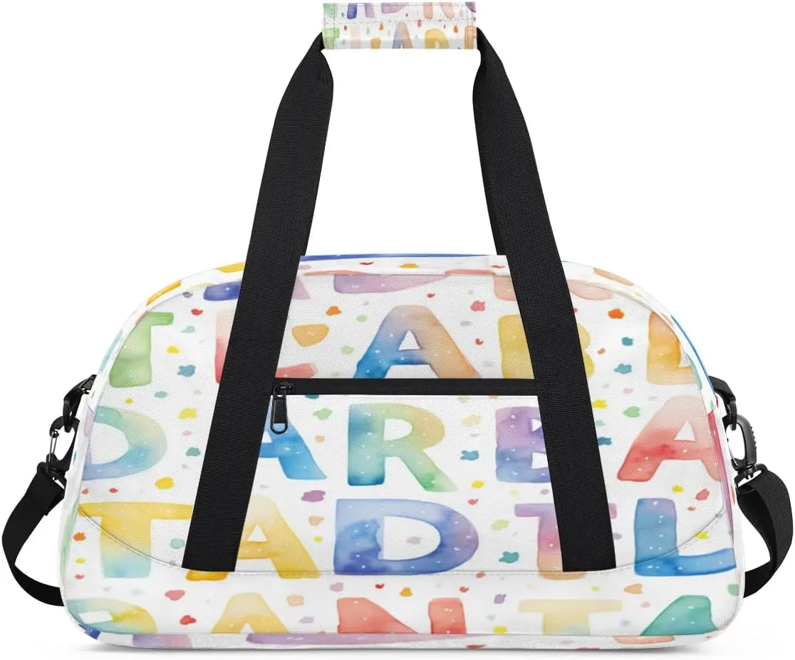 Colorful Letters Kids Duffle Bags for Boys Girls, Education Alphabets Sport Gym Bag Waterproof Travel Overnight Weekender Bag Teen Dance Gymnastics Sleepover Bag