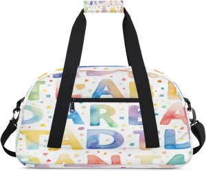 Colorful Letters Kids Duffle Bags for Boys Girls, Education Alphabets Sport Gym Bag Waterproof Travel Overnight Weekender Bag Teen Dance Gymnastics Sleepover Bag