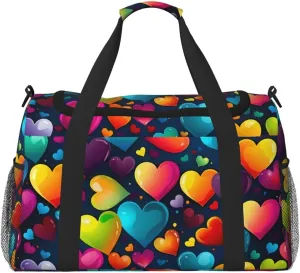 Colorful Love Heart Duffle Bag for Travel Galaxy Sports Gym Tote Carry On Bag Large Shoulder Weekend Overnight for Workout