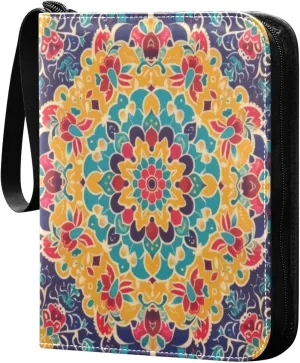 Colorful Mandala Card Binder 4-Pocket, 400 Pockets Trading Cards Holder Games Card Albums Storage Organizer Case for Football, Baseball Cards