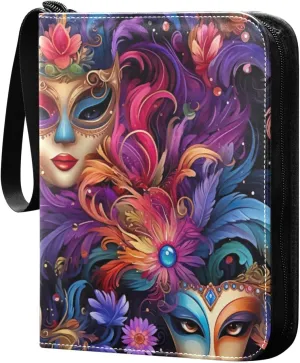 Colorful Mardi Gras Card Binder 4-Pocket, 400 Pockets Card Holder with 50 Removable Sleeves and Zipper for Games Baseball Football Sports Card