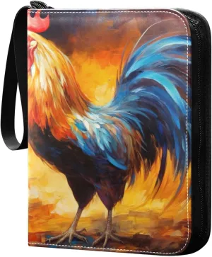 Colorful Rooster Card Binder 4-Pockets, 400 Pockets Card Holder with 50 Removable Sleeves, Trading Card Collector Zipper Album Holder, Collector Album