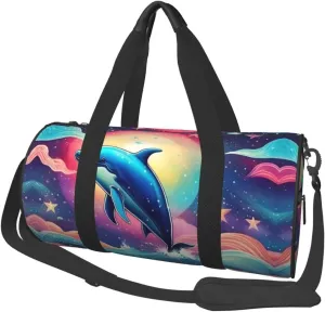 Colorful Starry Sky Ocean Dolphin Duffel Bag Foldable Gym Bag For Men Women, Lightweight With Inner Pocket For Travel Sports
