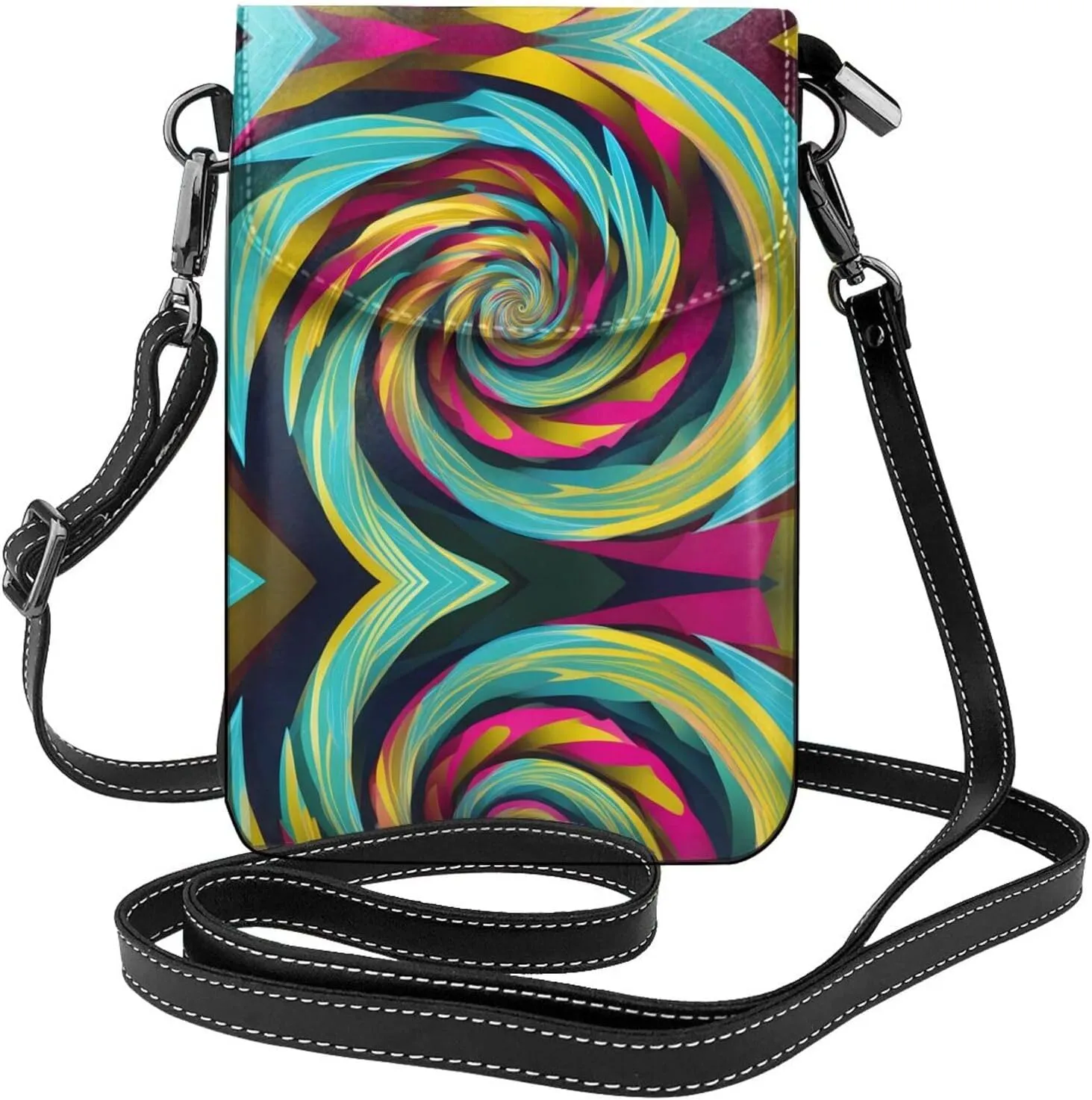 Colorful Swirls Pattern Leather Crossbody Flap Phone Bag - Versatile Gift for Women Walking, Camping, Shopping, and Travel