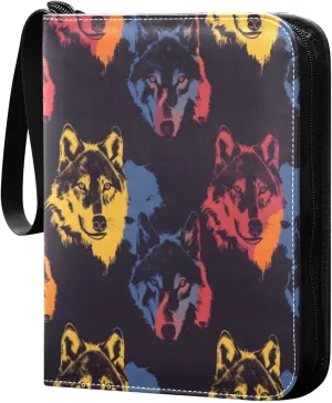 Colorful Wolves Card Binder 4-Pocket, 400 Pockets Trading Cards Holder Games Card Albums Storage Organizer Case for Football, Baseball Cards