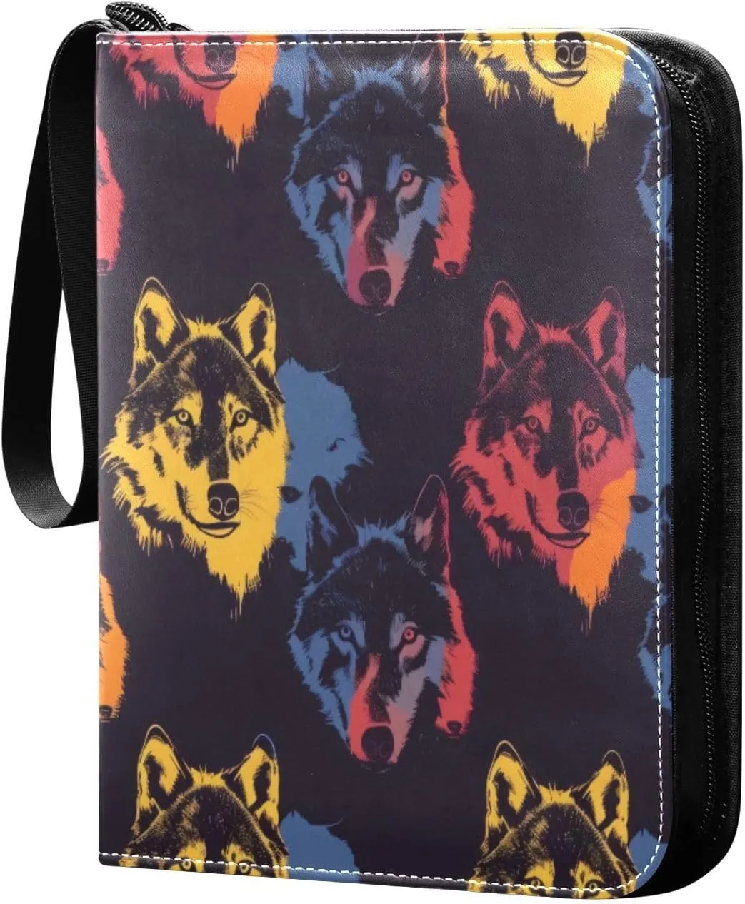 Colorful Wolves Card Binder 4-Pocket, 400 Pockets Trading Cards Holder Games Card Albums Storage Organizer Case for Football, Baseball Cards